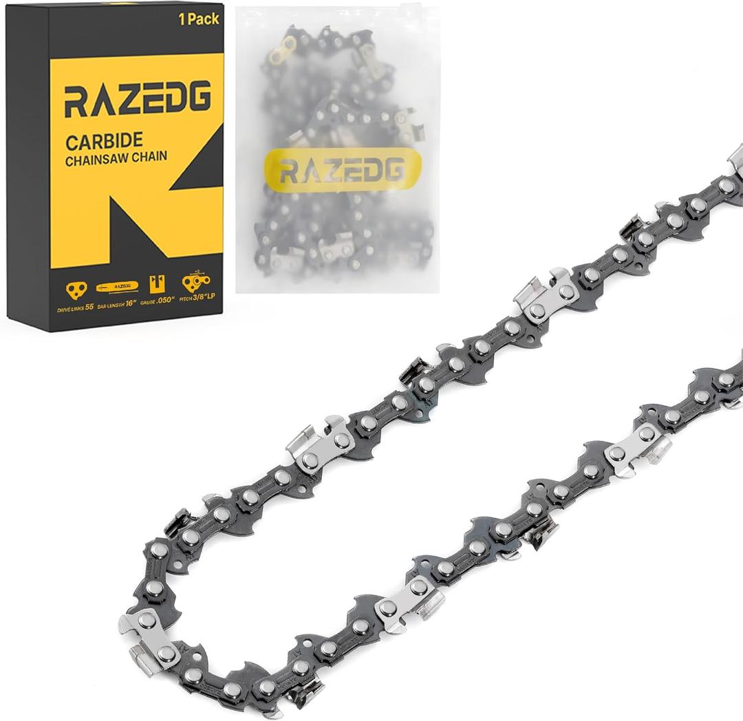 16 Inch Carbide Chainsaw Chain, 3/8" LP Pitch, .050" Gauge, 55 Drive Links, Fits Stihl MS170 MS180 MS210 MS211 MS201T, Replacement for S55