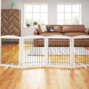 PAWLAND Extra Wide Dog gate for The House, Doorway, Stairs, Dog Fences Indoor, Freestanding Foldable Wooden Pet Gates for Dogs, Set of Support Feet Included, 96 in Wide 30 in Tall, 4 Panels White