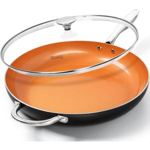 MICHELANGELO Large Frying Pan with Lid, 14 Inch Ceramic Skillet with Nonstick Coating, Healthy Non Stick Fry Pan, Induction Compatible (Orange)