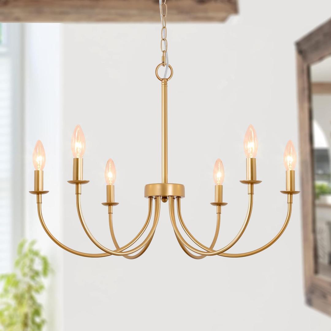 Gold Chandelier, 26" 6-Light Farmhouse Chandeliers for Dining Room Lighting Fixtures Hanging, Modern Farmhouse Chandelier for Bedroom, Foyer, Living Room, Entryway (Rose Gold)