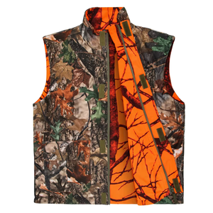 Orange Camo Hunting Vest for Men, Fleece Game Reversible Waistcoat Sleeveless Jacket, Size: 4XL
