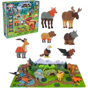 Popular Playthings Magnetic Animals for Toddlers 1-3, Mini Mix or Match Animal Toys, Set of 7 Gift for Kids - Forest Animals with Pop-up Playmat