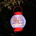 MUMTOP Solar Lantern Christmas Cardinal Reindeer Light, Crackle Glass Christmas Lanterns Hanging Solar Lights Outdoor LED Waterproof Tabletop Lamp for Table Yard Garden Patio Lawn Christmas Decor