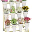 Flower Stand, 3 Tier Flower Display Stand with 12 Buckets, Upgrade Double Circle No Shaking, Outdoor Flower Cart with Wheels for Patio, Garden, Shop, Wedding, Party, Exhibition, Indoor, Gold