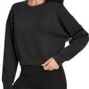 Auriviz Womens Modal Long Sleeve Cropped Sweatshirts Oversized Workout Shirts Crew Neck Pullover Crop Tops (Medium, Black)
