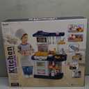 Kids Play Kitchen Playset, Toddler Toy Kitchen with Remote Control Lights and Music,Pretend Steam and Play Sink, Blue Kitchen Accessories Set for Kid, Birthday for Boy Girl