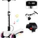 Electric Scooter for Kids w/150W Powerful Motor, Thumb Throttle, LCD Screen, Bluetooth, Light-Up Stem Deck & Wheel, 3 Adjustable Heights, 5MPH Safe Speed, 3 Wheel Electric Scooter for Kids, White