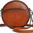 COOLCY Leather Crossbody Bags,Circle Purse Shoulder Bag, Fashion Round Handbag for Travel,Valentine's Gift for Women (Brown)
