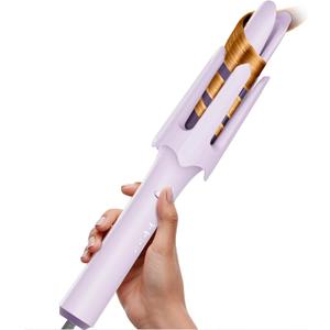 Auto Rotating Hair Curler - 4 Temperature and Timer Settings, Automatic Curling Iron with Automatic Shut-Off, Anti-Tangle and Scalding, Curling Wand for Long Lasting Curls (Purple)