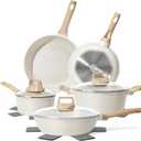 SODAY Healthy Non Stick Cookware Pots and Pans Set, Granite Induction Cookware, Non-toxic Frying Pans Set, Saucepans (PFAS/ PFOA/ PFOS Free), White, 12 Pcs