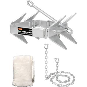 OULEME 13 LB Box Anchor Kit with 100 FT Nylon Rope & Anchor Chain, Boat Anchor Kit for Boats Up to 24 FT, Ideal for Offshore & Sport Boats, Pontoon, Fishing, Bass Boats and Cabin Cruisers
