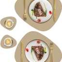 Faux Leather Placemats and Coasters Set of 2, Round Leather for Dinner Table Mats Heat Resistant Non-Slip Washable Insulation Coffee Mats Kitchen Place Mats Nordic Style,Apricot