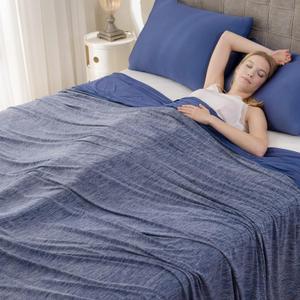 Syalife Cooling Blanket Throw for Hot Sleepers and Flashes, Ultra Thin Lightweight Summer Blankets with Q-Max 0.5 Arc-Chill Fiber, Double Sided (Navy Blue, 50"x 70")