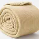 KyraHome 100% Organic Cotton Throw Blanket, 90"x90" Queen Muslin Blankets for Adults, Couch, Pre-Washed Breathable Lightweight Blanket, Coverlet, All Season (Shortbread/Creamy)