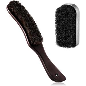 Patelai 2 Pcs Horsehair Felt Hat Brush Kit Lint Brush with Cleaning Sponge Felt Cowboy Hat Remover Kit Remove Dust Lint Brushes for Clothes Western Hats, Shoes(Reddish Brown,Schima Superba)