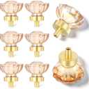 6 Pack Crystal Cabinet Knobs Drawer Knobs, 1.4" Diameter Glass Handles, Flower Vintage Glass Clear Crystal Small Pull, for Kitchens, Closet, Dresser Drawers, Cupboard, Wardrobe, Champagne