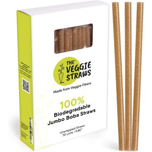 70 PCS of 9.80 Inches Unwrapped Biodegradable Jumbo Boba Straws  Made of Vegetable Fibers, Best Environment Friendly Drinking Straws for Hot and Cold Beverages