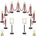 Blulu 8 Sets Stainless Steel Stanchion Set 8 Crowd Control Poles 7 Velvet Ropes and 2 A4 Sign Holders Carpet Ropes and Hollow Base Poles Easy Assembly Safety Barrier for Event Party(Black Gold)