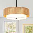 18" Double-Drum Hemp Rope Farmhouse Pendant Light Bohemian RattanChandelier Semi-Flush Handwoven Design for Dining Room, Bedroom, Living Room & Kitchen Island