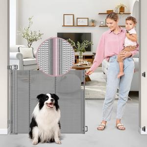 56" Wide Retractable Baby Gates for Stairs with Reinforced Strip, Baby Gate Retractable Pet Gate for Stairs to Prevent Crawling Through, Retractable Gates for Kids or Pets, Mesh Dog Gate Indoor, Gray ((33" Tall x 56" Wide))