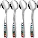 Premium 7.24" European Soup Spoons, Stainless Steel creative colorful enamel spoon drinking spoon, Dishwasher Safe Disinfection cabinet Set of 6