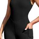 beautyin Women's Athletic One Piece Swimsuit Ribbed Boyleg Side Pocket Bathing Suit (X-Large, Black)