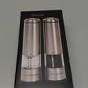 Electric Salt and Pepper Grinder Set - Battery Operated, Stainless Steel Shakers with Adjustable Fine & Coarseness, One Handed Operation, LED Light & Complimentary Mill Rest Tray