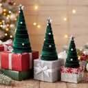 Leitee 3 Pcs Christmas Green Velvet Trees, Cone Table Decorations Modern Christmas Tabletop Centerpieces Trees Winter Decor Tree Tiered Tray with Pearls and Stars for Entryway Mantle Home Farmhouse