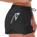 Mancreda Women's Running Shorts with Liner 3 Zipper Pockets Elastic Workout Athletic Gym Yoga Shorts (Medium, Black)