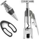 Wine Opener Set - Chrome Plated Zinc Alloy Wing Corkscrew Wine Opener, Bottle Stopper, and Foil Cutter. Wine Bottle Opener and Accessories Kit. Gift Idea
