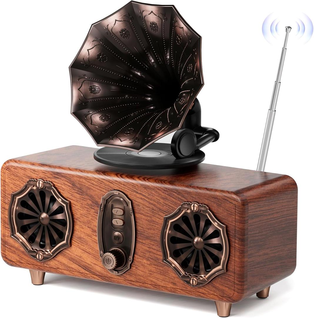 Retro Bluetooth Speaker, FM Radio with Dual-Speaker Design, Bluetooth 5.4 Wireless Speaker, 15H Playtime 1800mAh, Vintage Wireless Speaker Support AUX/TF Card/USB for Home Kitchen Outdoor Gift