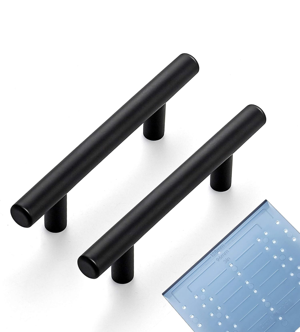 Ravinte 20 Pack | 5'' Cabinet Pulls Matte Black Stainless Steel Kitchen Drawer Pulls Cabinet Handles 5”Length, 3” Hole Center with Mounting Template