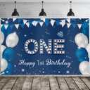 JOYKY Happy 1st Birthday Banner, Blue Silver Happy 1st Birthday Party Decorations for Boys, One 1 Year Old Supplies Backdrop Dcor, 5.9 X 3.8 Fts