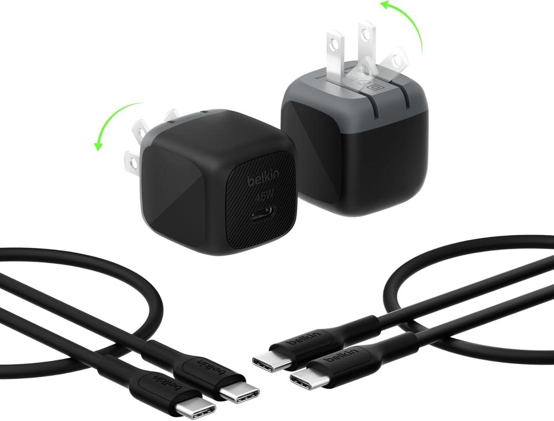 Belkin USB C Charger Block 45W (2 Pack) - USB C Cable Included - PD3.1 PPS Fast Charging - Samsung Galaxy S25, S24, Apple iPhone 17, Air, Pro, Pro Max, Google Pixel 10, Nintendo Switch, etc. - Black