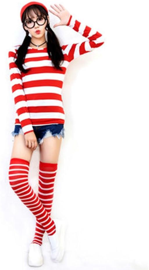 Family Halloween CostumeRed and White Striped Cosplay T-Shirt, Outfit Glasses Hat Shirt Suits (Male-Medium)