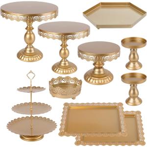 ZOOFOX 10 Pieces Cake Stands, Metal Cupcake Stand with Multiple Combination Styles, Dessert Plate Cake Serving Tray Fruit Candy Display Tower for Wedding, Birthday, Baby Shower, Tea Party (Gold)