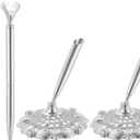 PATIKIL 2 Pcs Hollow Round Pen Metal Ballpoint Pens Set with Diamond Crystal Pen, 1mm Black Ink Pens for Business Office Wedding Guest Signature, Silver