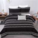 WONGS BEDDING Black Comforter Set Full, Reversible Boho Triangle Striped Down Alternative Comforter for Full Bed - 3 Pieces (1 Comforter + 2 Pillowcases), Soft Microfiber Bedding Set 78"x 90"