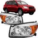 Headlights Assembly Compatible with 2006 2007 2008 Toyota Rav4 Chrome Headlamp Replacement Pair Set Driver & Passenger Side