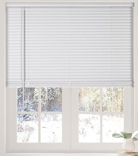 Calyx Interiors Cordless White 1” Light Filtering Mini Blinds 33.5" W x 48" H Window Blinds for Home, Vinyl Horizontal Blinds for Indoor Windows