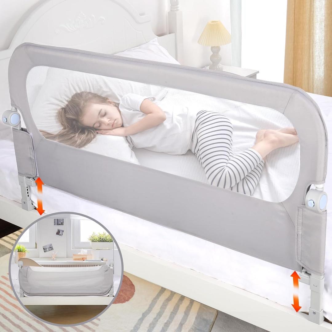 NUTIKAS Baby Bed Rail Guard for Toddlers - 47" Toddler Bed Rails for Crib,Twin,Full, Queen Bunk Size Bed Swing Down Bedrail Extral Tall Child Safety Side Railing Guards for Kids, 20.5X3.5X10.62