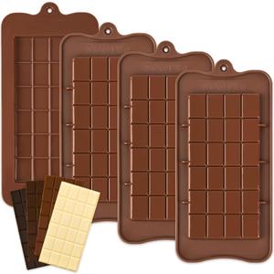4 PCS Break-Apart Chocolate Molds, Non-Stick Chocolate Bar Molds Silicone Candy Bar Molds for Protein Energy Bar
