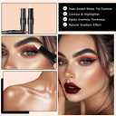3Pcs Multi-Purpose Makeup Kit: Waterproof Lip Liner Lipstick + Dual-Ended Contour Stick (Contour/Highlight/Conceal/Under-Eye) + Black Eyeliner - Travel-Friendly, Set 02