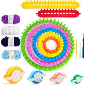 VGOODALL 18PCS Knitting Loom Kit for Beginners, Round & Rectangle Looms Pom Pom Maker with Yarn for Hat, Scarf, Blanket, Christmas Craft Gifts for Adults & Kids