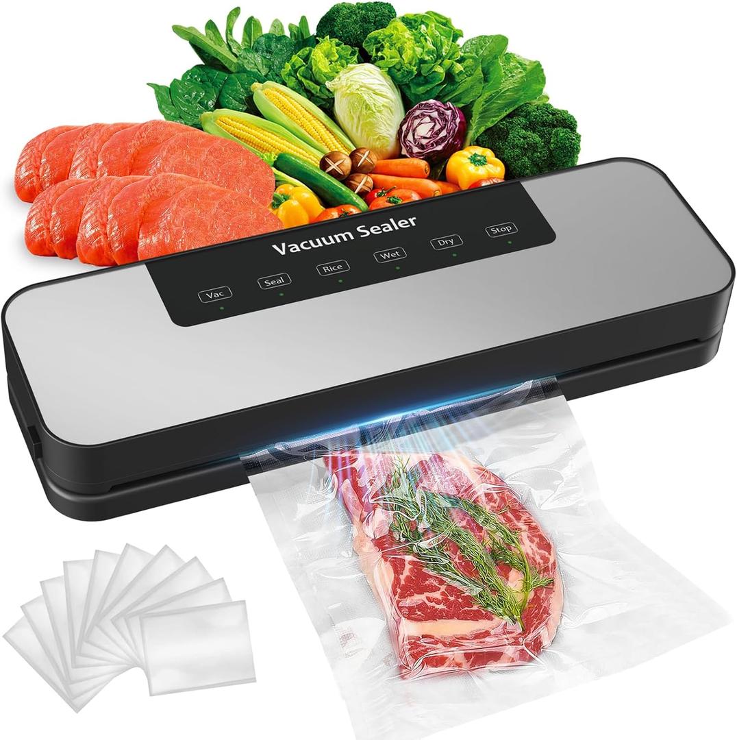 Vacuum Sealer for Food,Food Vacuum Sealer Machine Portable Compact with Auto Seal, Dry & Moist Modes for Sous Vide, Meal Prep, Marinator, Food Storage & Leftovers, Includes Vacuum Sealer Bags(silver)
