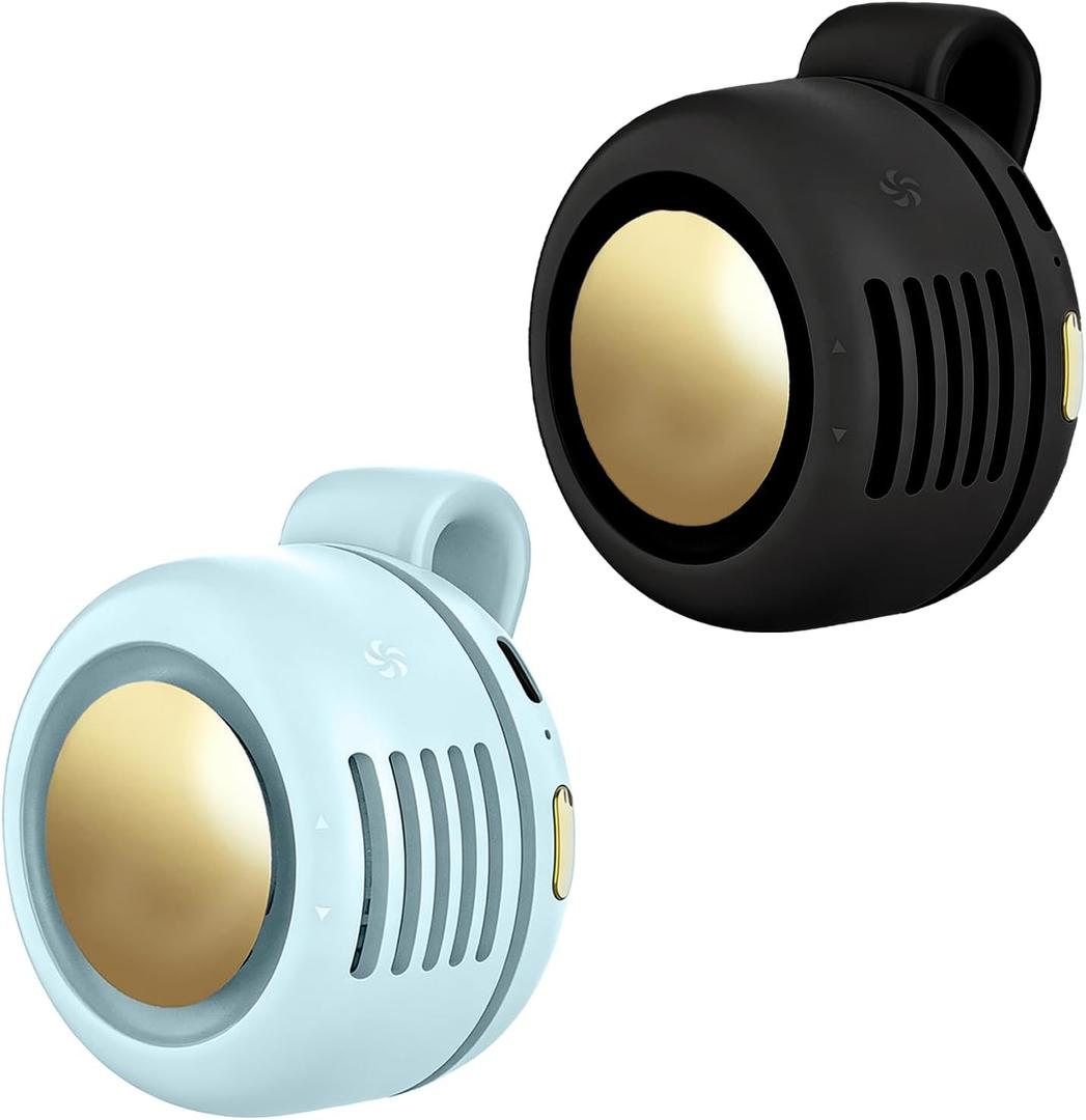 Portable Clip-On Fan, Mini USB Rechargeable 360° Rotatable Fan, Personal Fan 3-Speed Silent Mini Bladeless Fans (2 pack（Black and Blue）)