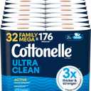 Cottonelle Ultra Clean Toilet Paper with Active CleaningRipples Texture, Strong Bath Tissue, 32 Family Mega Rolls = 176 Regular Rolls (8 Packs of 4)