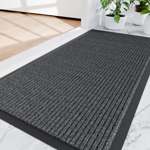 Amyracel Front Door Mat Indoor Outdoor Entrance, 36" x 72" All-Season Waterproof Doormat for Enterway, Heavy Duty Commercial Floor Mat, Fade Resistant, Rubber Back, Low Profile, Easy Clean (Grey Double Stripe)
