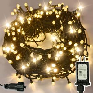 JACKYLED 300 LED Christmas String Lights, 110FT Connectable Waterproof String Lights Green Wire w/ 8 Modes & Memory, Christmas Decorations for Indoor Outdoor Xmas Tree Party Yard Garden, Warm White