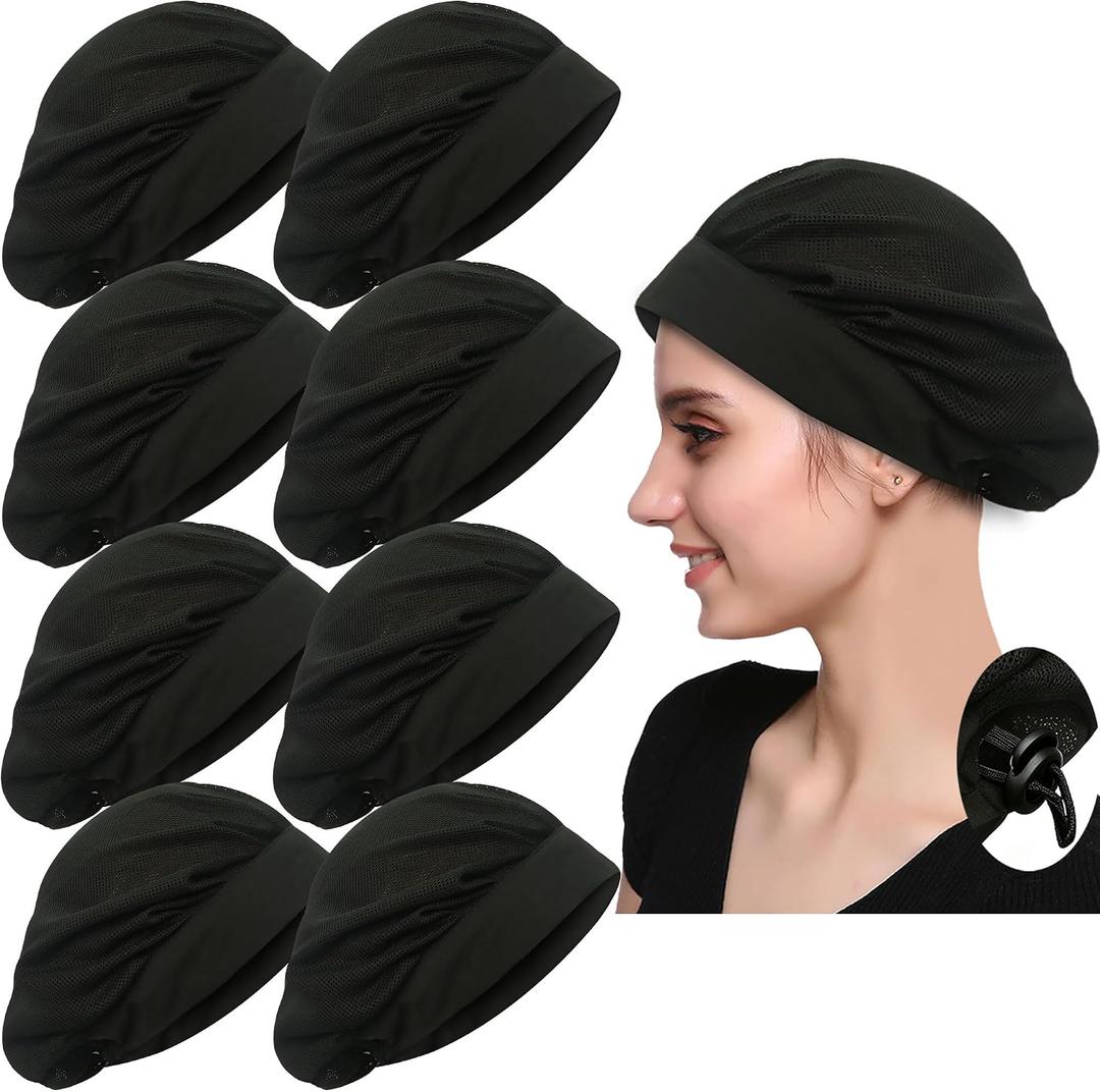 4 or 8 Pack Chef Hat Kitchen Cooking Chef Cap Adjustable Food Service Hair Nets Reusable Washable Mesh Bouffant Beanie